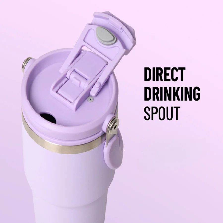 Tyeso 600ML Vacuum Flasks Handle Dual-Drink Coffee Mug Stainless Steel Ice Cup Car Bottle Hot Cold Retention Drinkware