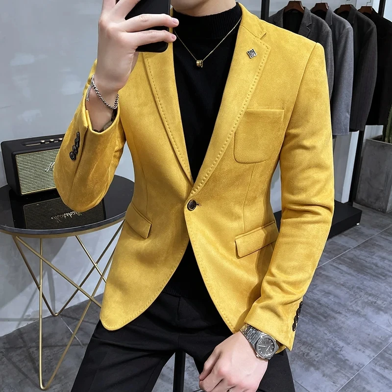 4XL Deerskin Leather Jacket Blazer Men Casual Slim Blazer Hombre Suit Leather Jacket Men Terno Masculino Men Clothing 6 Color