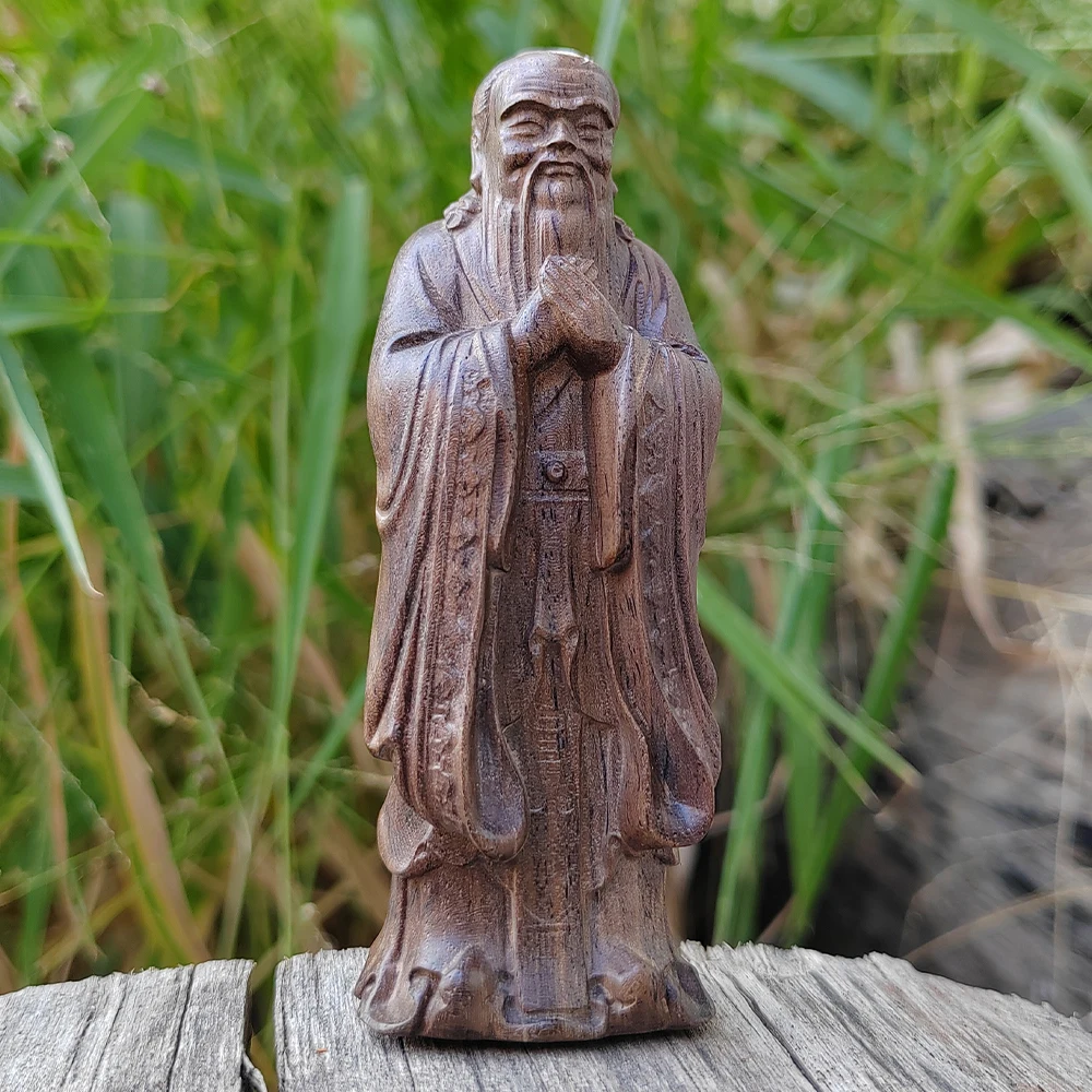 3.9 Inch Hand-Carved Wooden Confucius Ornament, Eastern Aesthetics, Cultural Theme, Suitable for Halloween Decorations, Office Decor, Housewarming Gifts, Home Decor, Bedroom, Birthday Gifts, Christmas Gifts