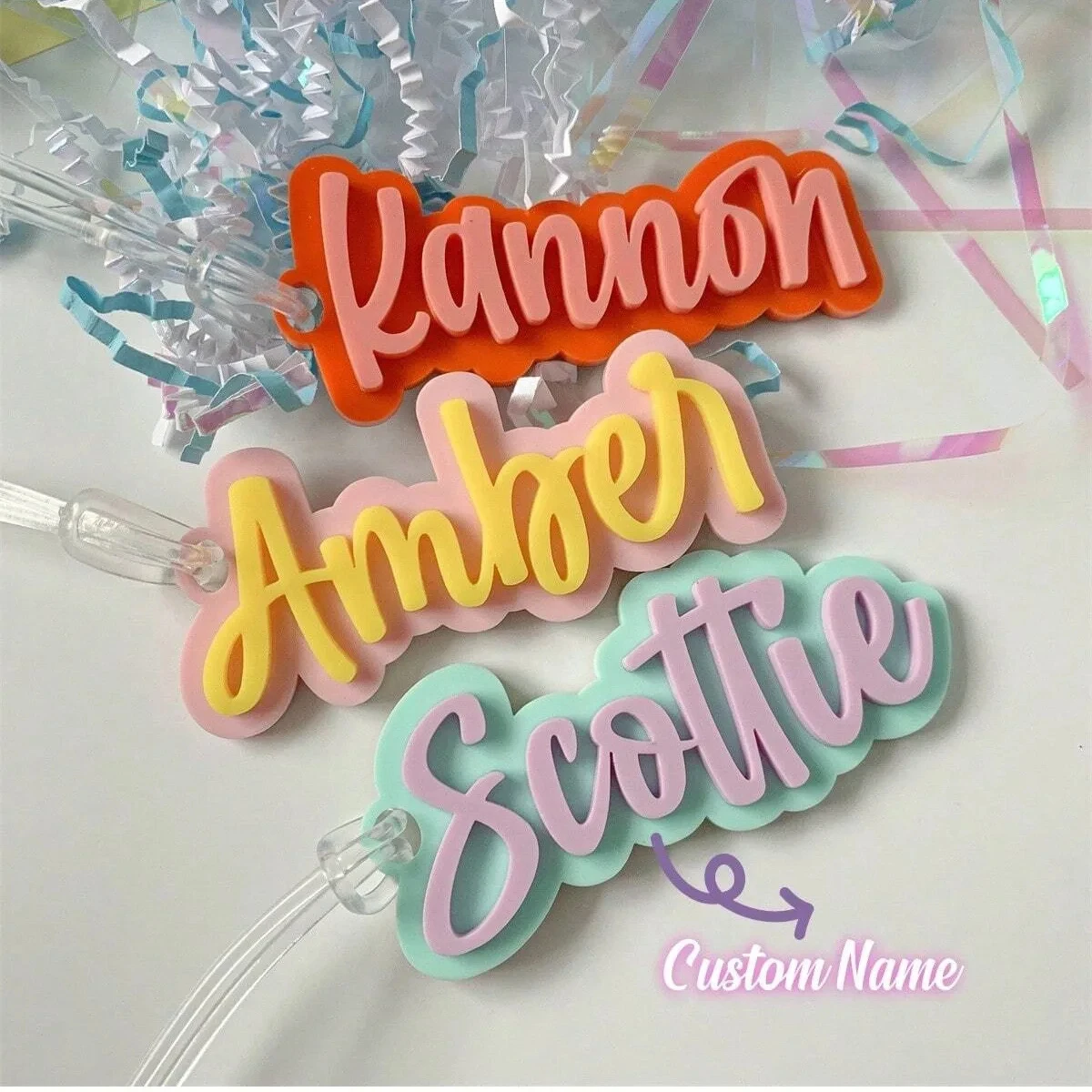 Custom 3D Double Layers Name Acrylic Keychain Cute Pastel Color Personalized Name Tag Keyring Bag Charm Nameplate Backpack Gift