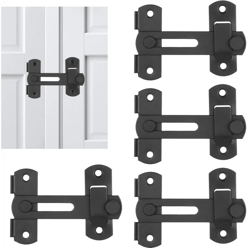 

4 Pcs Barn Door Lock, 180° Degree Flip Sliding Locks and Latches, , Black Gate Bolt