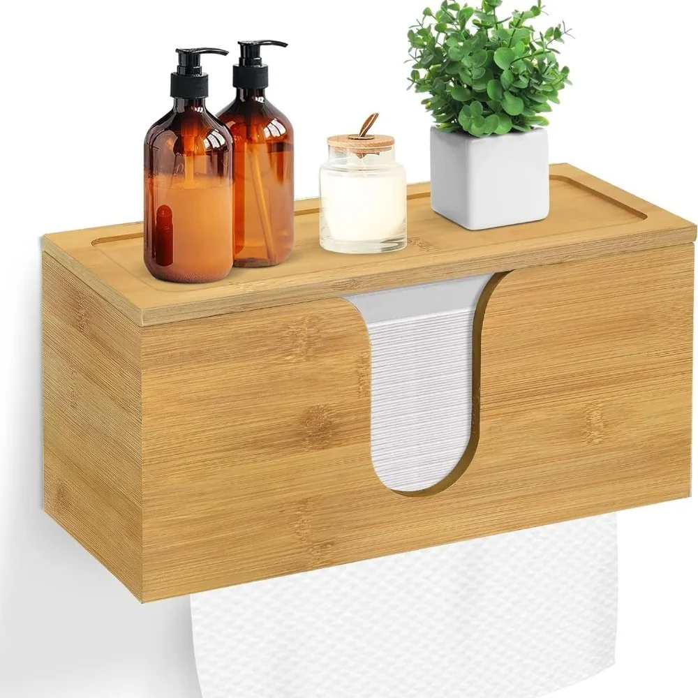 

Настенная коробка для салфеток из цельного дерева для ванной комнаты, кухонная настольная бамбуковая коробка для салфеток, настенный деревянный держатель для салфеток для ресторана с крышкой