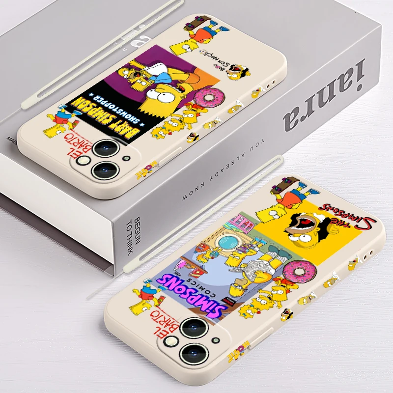 Disney Carton The Simpsons For Apple iPhone 14 13 12 11 Pro Max Plus XS XR X 8 7 SE Liquid Left Rope Phone Case Capa Cover