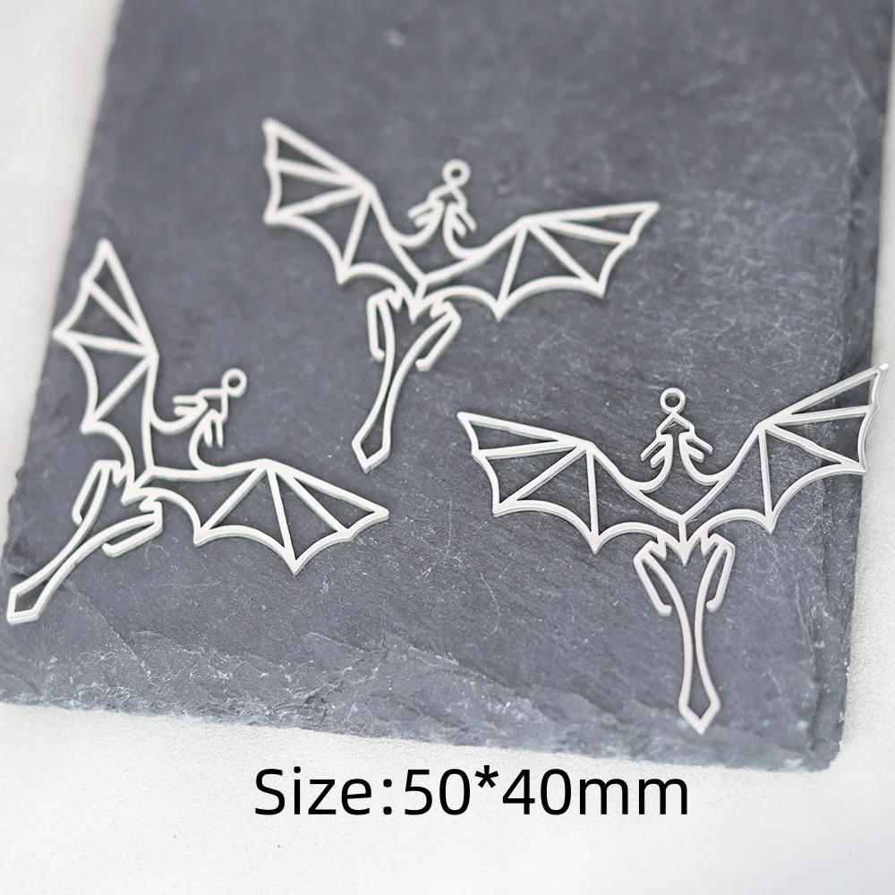 3pcs Gothic Charms Wings Western Dragon Line Stainless Steel Pendant for Jewelry Making Punk Earrings Necklace diy Accessories