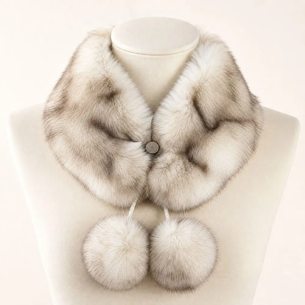 New Faux Fur Faux Fur Collar Pom Pom Tie Fluffy Texture Fluffy Neck Warmer Soft Pull Through Fur Collar Scarf Coat Accessories