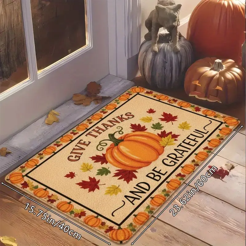 VIKAMA Autumn Harvest Thanksgiving Rug Non Slip Entry Mat Thanksgiving Slogan Doormat Washable Entryway Porch Fall Holiday Decor
