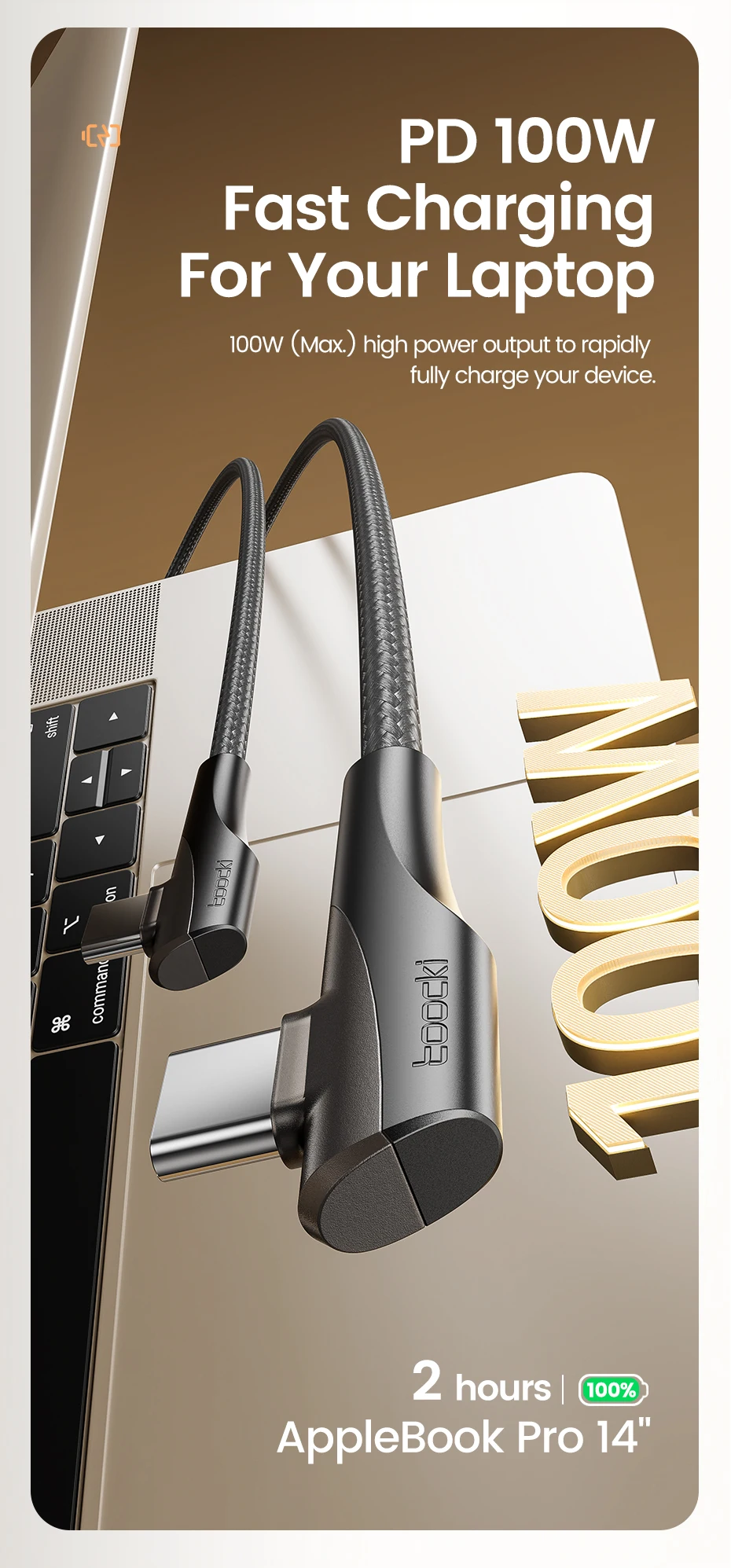 Toocki USB Type C to USB C Cable 90 Degree Angle QC4.0 PD4.0 PD 100W Fast Charging for Macbook iPhone 18 Samsung Xiaomi Huawei