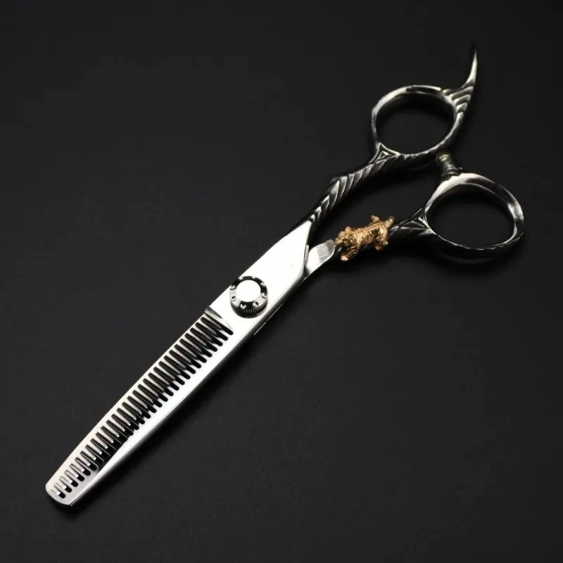 Gunting Barber Premium Gold Tiger - 6 Inci Lurus & Penipis Rambut, Alat Potong Rambut Profesional Salon