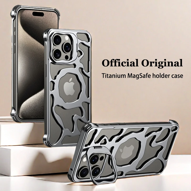 For iPhone 15 14 13 Pro Max Case titanium aluminum alloy Magnetic MagSafe Metal Holder Cloud cooling framework Protective cover