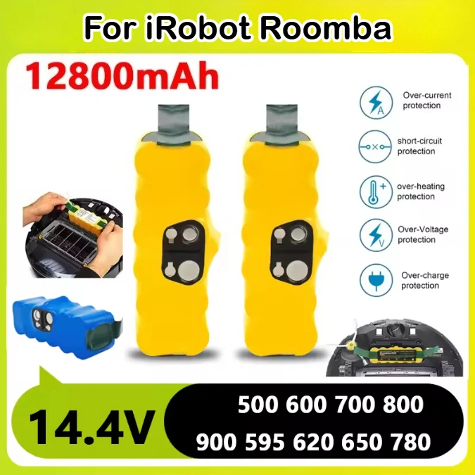 

12800mAh Battery 14.4V for iRobot 500 600 700 800 900 Series Battery for iRobot Roomba 14.4V 620 650 770 780 580