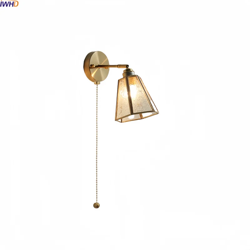 

IWHD Clear Glass LED Wall Lamps Home Room Decoration Gold Brass Socket Luminaire Japan Style Kitchen Stair Light Applique Pared