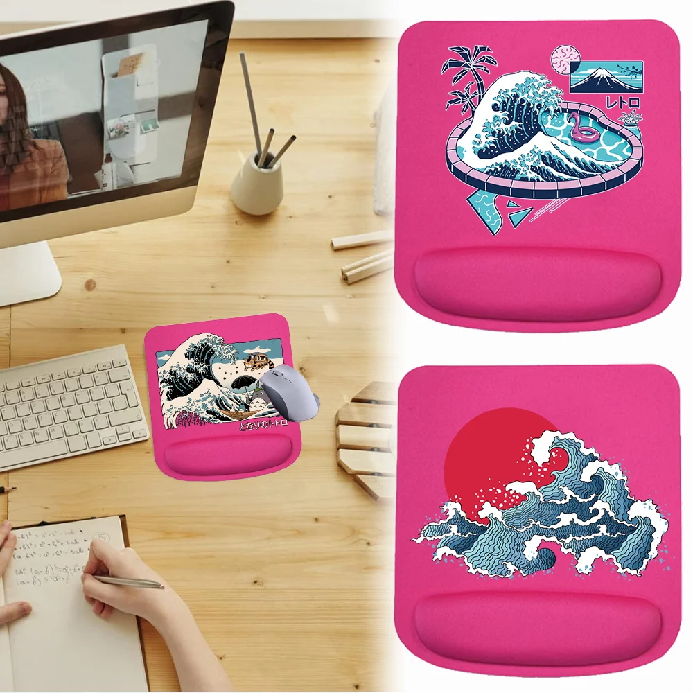 Grande Non-Slip Wrist Mouse Pad para Aprendizagem e Escritório, PC, Laptop, Acessórios de Escritório, Wave Printing, Novo