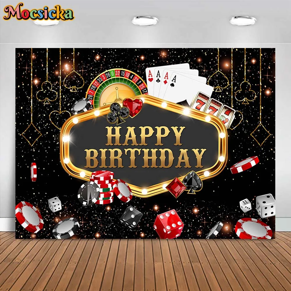 

Mocsicka Casino Birthday Backdrop Las Vegas Casino Nights Adult Birthday Party Background Decorations Banner Photo Studio Props