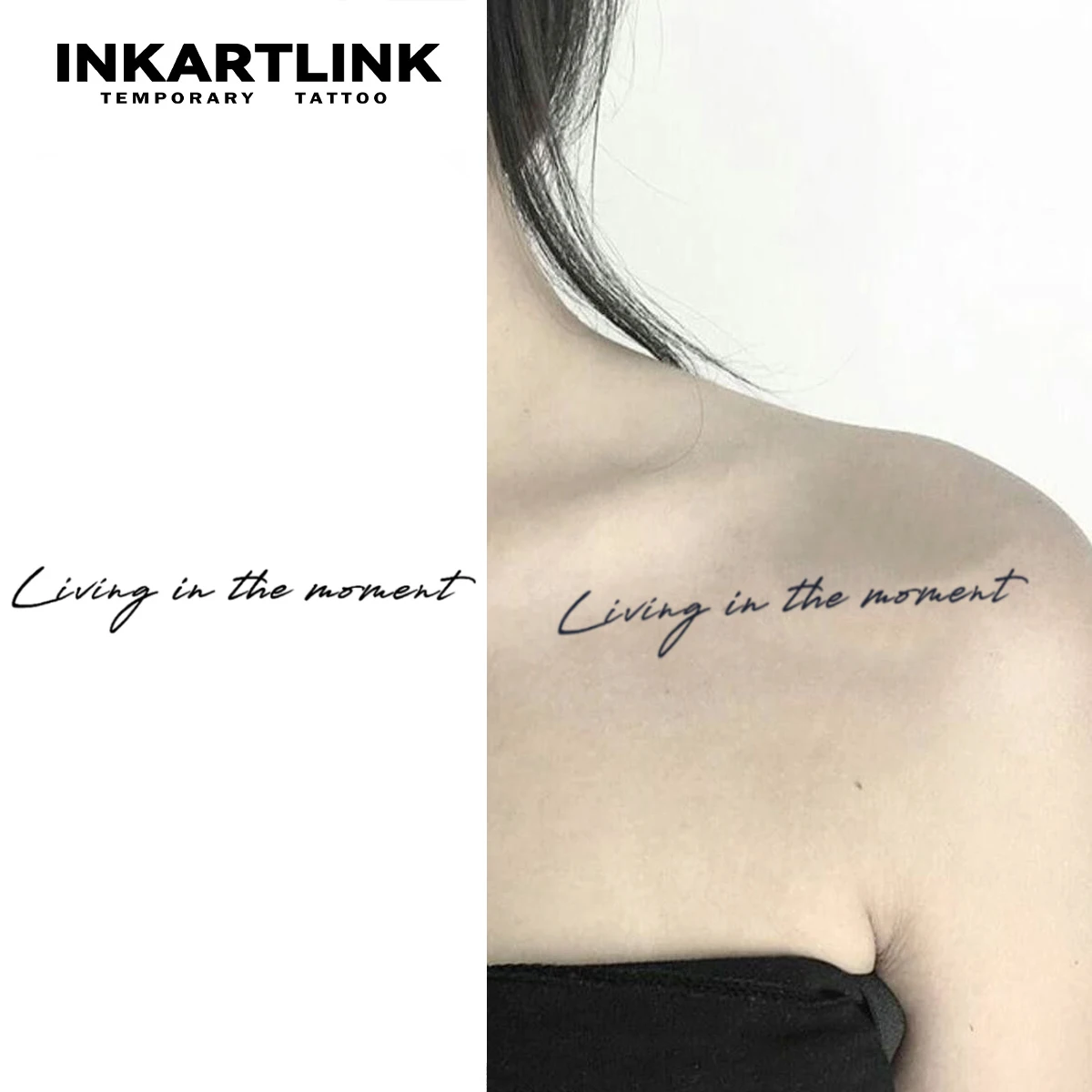 INKARTLINK English Handwritten Tattoo Stickers for 1-2 Weeks: 'Living in the Moment' Inspirational Short Sentences