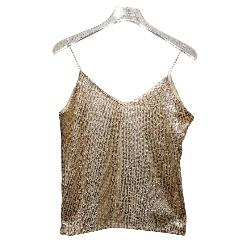 Sexy Glitter Strap Faion da donna Slim Fit Vest Top Abbigliamento interno Abbigliamento esterno Estate Nuovo arrivo Dolce Sle Lunghezza regolare