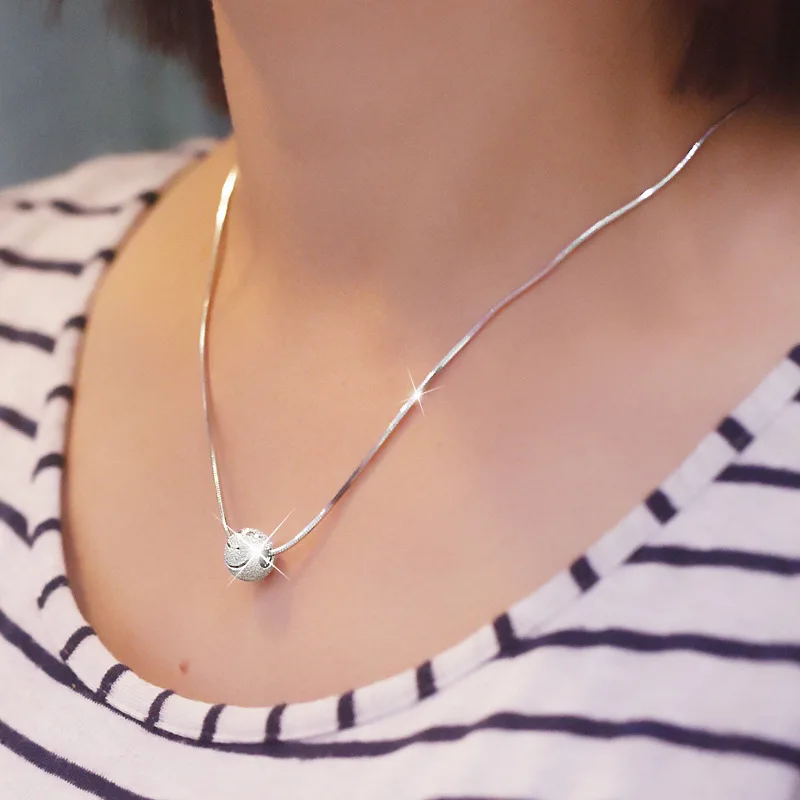 

999 Necklace Women Short Clavicle Chain Japanese Lucky Bead Pendant Silver Jewelry