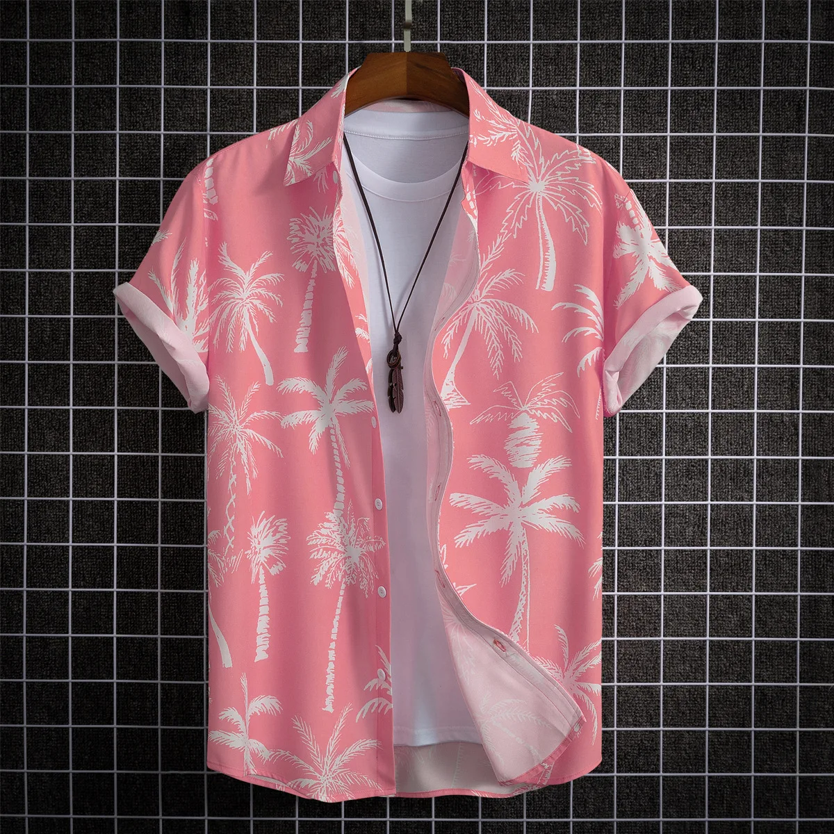 2024 New Summer Men\'s Shirt Hawaiian Short Sleeve Holiday Beach Shirt Pink 3D Printed Flamingo Pattern Harajuku Party Lapel Top