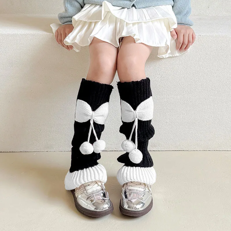 Nuevos calentadores de piernas con lazo para niños, calcetines tejidos Lolitas para niñas, cubierta cálida para pies, bonitos protectores de Ballet, calcetines, medias largas