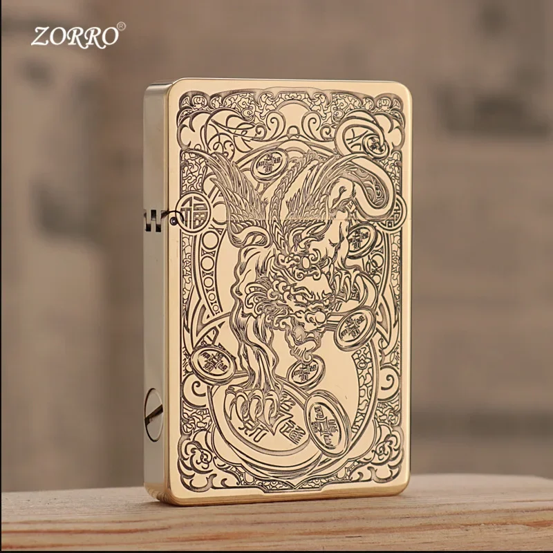 Zorro ZL8 Copper Ultra-thin Kerosene Lighter Constantine Pattern Personalized Engraving Grinding Wheel Lighter