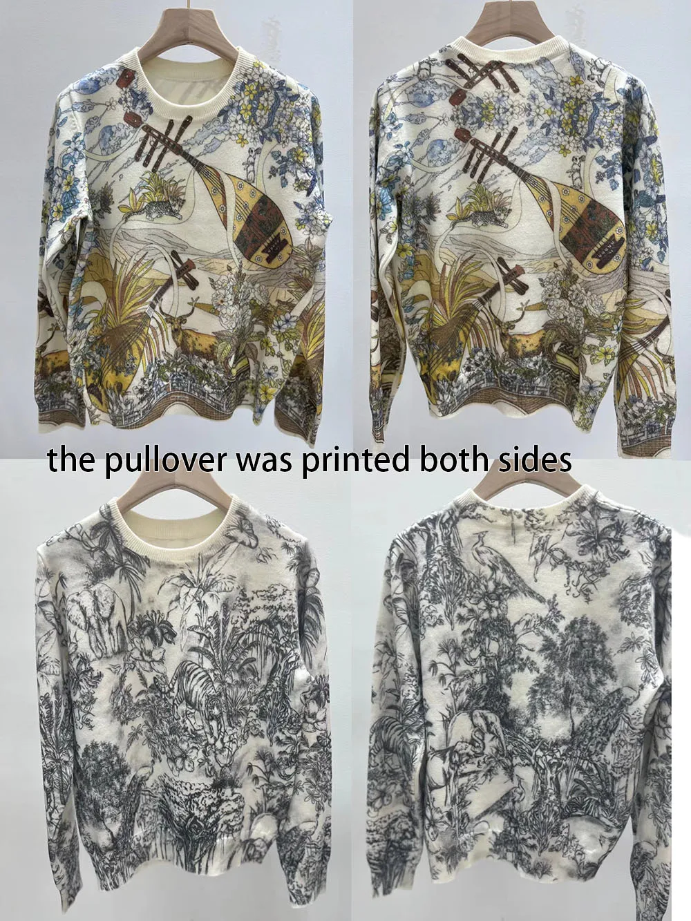 2024 Spring New Luxury Designer Printed Sweater Women Animal Floral Pattern Pullover Sweater Classic Crew Neck Knit Tops C-069