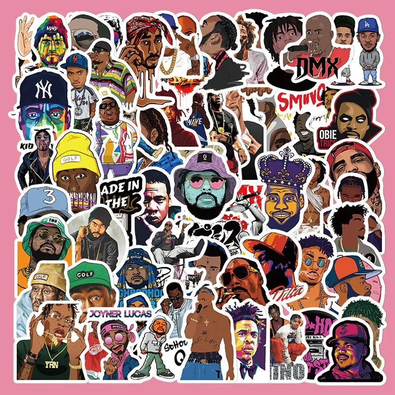 64pcs Cartoon East West Coast Rap Singer Series Graffiti Stickers Suitable for Helmet Desktop Wall Decoration DIY Sticker Pack