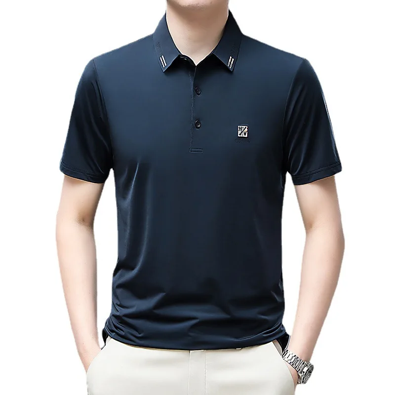 Men's T-shirt Solid Color Short-Sleeved Lapel Polo Shirt Ice Silk Quick-Drying Thin Menswear Summer Bottoming Shirt