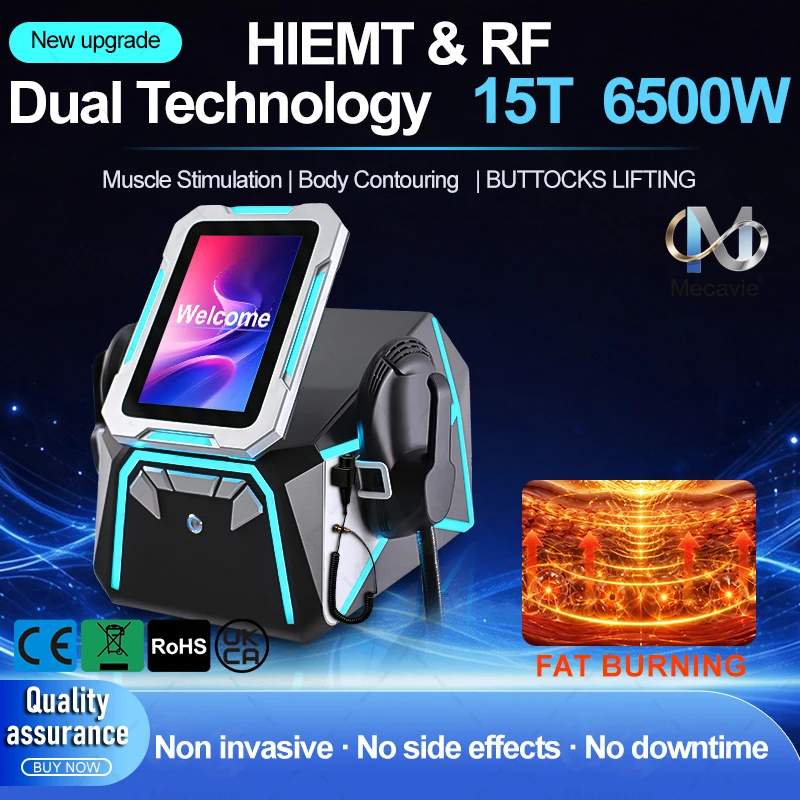 New Upgrade HIEMT RF Dual Tech Machine 6500W 15T Muscle Building Fat Burning Body Sculpt Butt Lifting Non‑Invasive Beauty Machin
