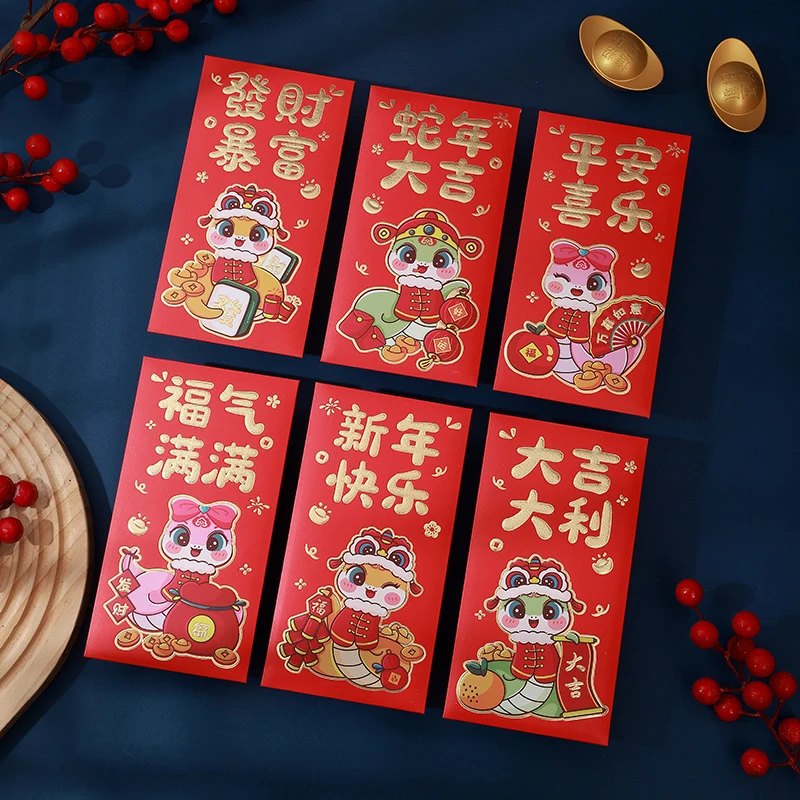 6Pcs Chinese New Year Red Envelopes 2025 Snake Year Red Packets Lucky Money Pockets For Lunar Year Spring Festival Favor