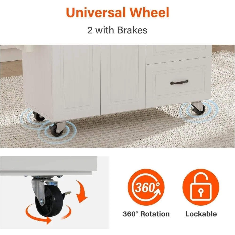 Rolling Kitchen Island with Storage,43" Kitchen Island Cart with Drop Leaf & Spice Rack & 3 Drawers,Portable Islands for Kitchen