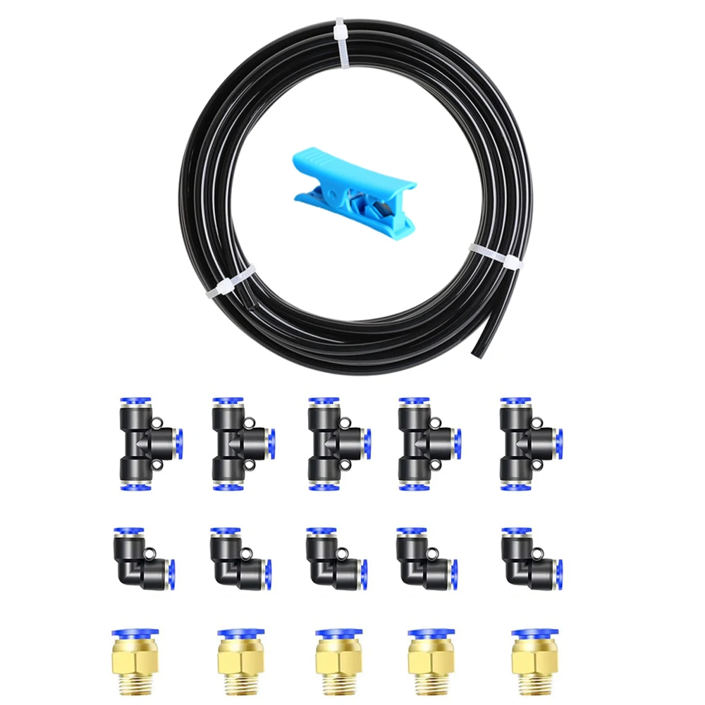 

10M PU 6mm OD 4mm ID Air Black Hose Kit 15pcs Pneumatic Tube Connector Quick Push In Fittings Water Hose Couping