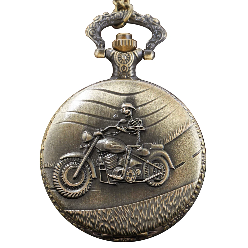 Flame Skull Motorcycle Knight Men's and Women's Quartz Pocket Watch Retro Fashion Necklace Pendant Student Festival Gift