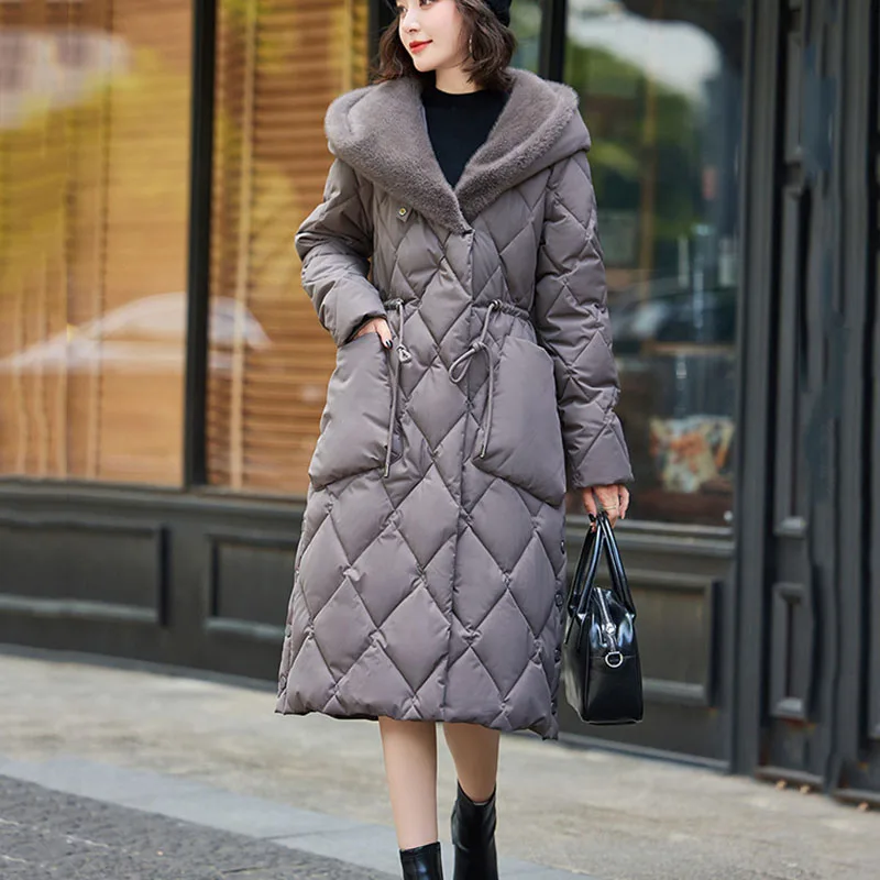 

High-Quality Women's Down Cotton Jacket 2025 New Winter Warm Hooded Diamond-Shaped Checkered Women's Cotton-Padded Jacket H637