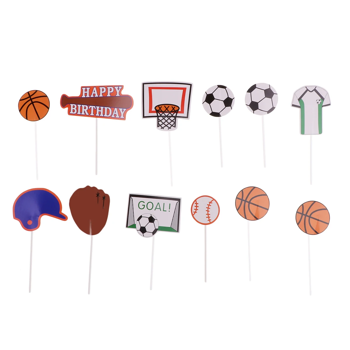 

12pcs Cake Toppers Paper Decorations Basketball Football Baseball Party Supplies Cupcake Picks Birthday Celebrations