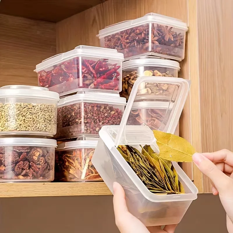2Pcs/Transparent Rectangular Storage Box Kitchen Spice Box with Compartments and Lid Large Capacity Storage Box