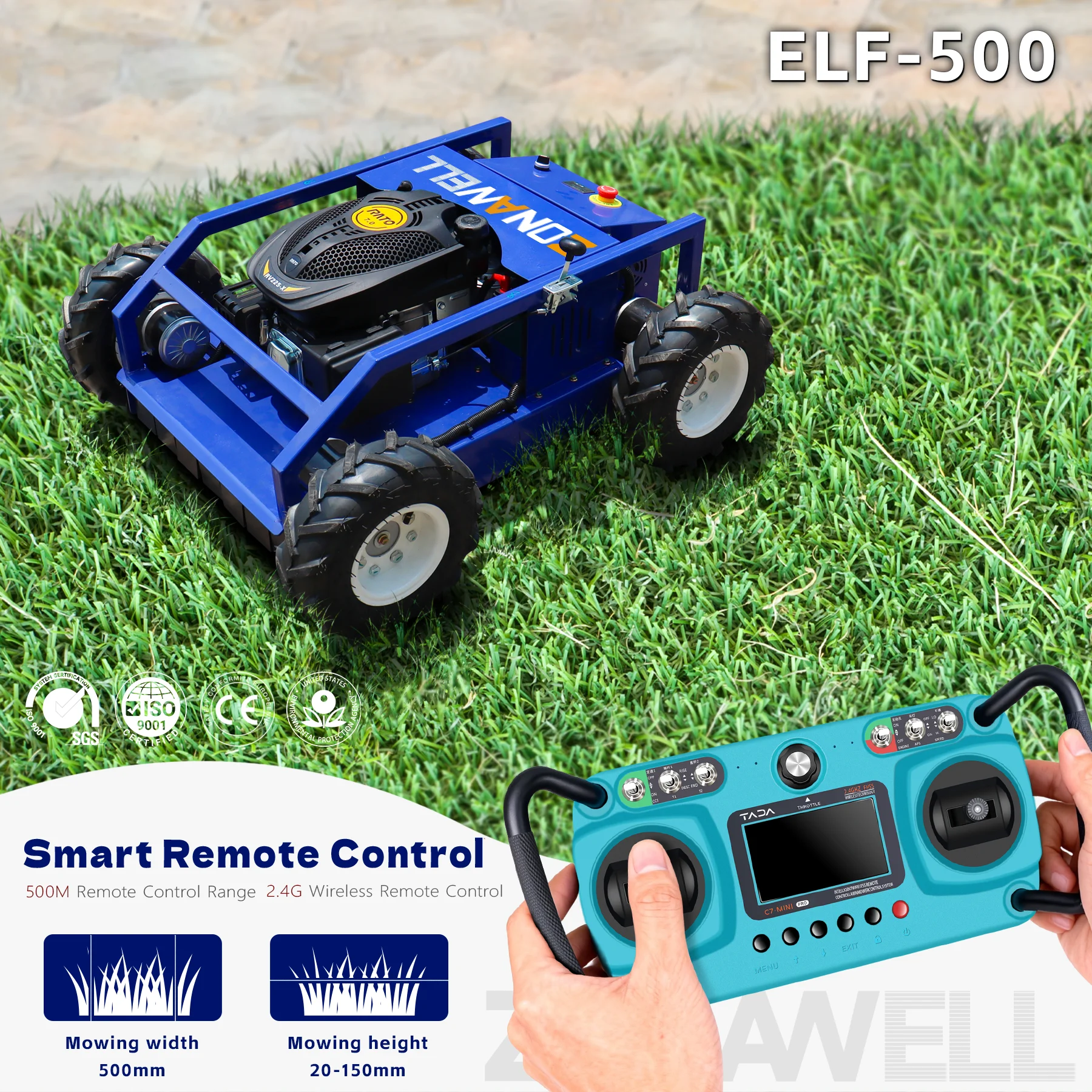 

Smart wheeled lawnmower, lightweight and flexible, customizable colors Compliant with Euro 5 EPA suitable for parks and gardens