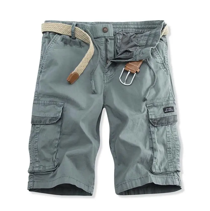 Men Cargo Shorts Multi Pocket Pants Summer Male Cotton Casual Tool Shorts High Quality Man Military Loose Cargo Pants No Belts