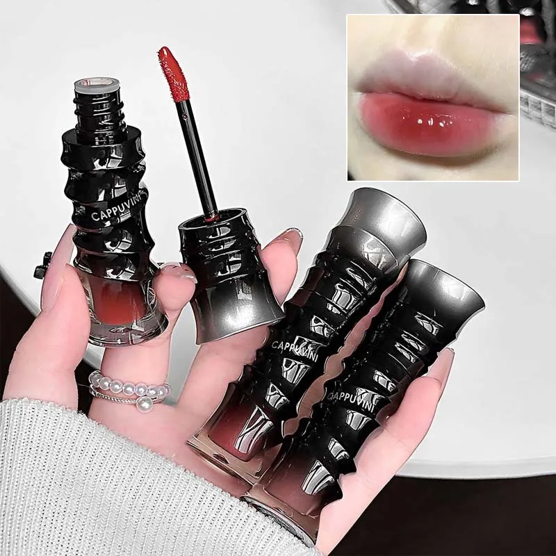Punk Dark Red Lip Gloss Mirror Shine Silky Moisturizing Texture Lip Glaze Non-Sticky Chocolate Red Cherry Watery Glossy Lip Tint view 3