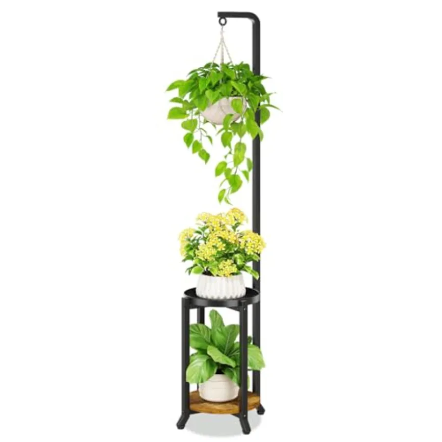 

61.5 Inch Plant Stand Indoor with Hanging Ring Tall Large Heavy Duty Metal Vertical Rack for Multiple Planter Sturdy Rustic Cor