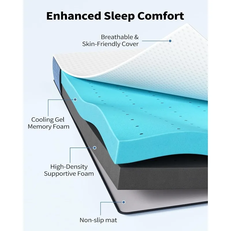 3 Inch Firm Mattress Topper Queen Size, Cooling Gel-Infused Memory Foam Bed Topper for Pain Relief, High-Density Mattress Pad