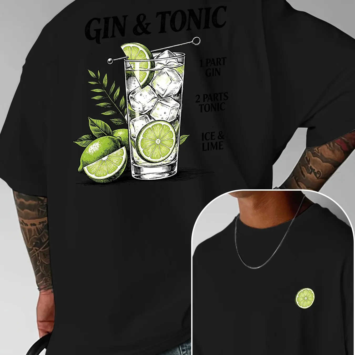 Herren 100% Baumwolle Gin und Tonic Cocktail Muster T-Shirt Sommer Lässiges Getränke-Motiv Kurzarm-T-Shirt Atmungsaktives Oberteil für den Urlaub – Detail 7