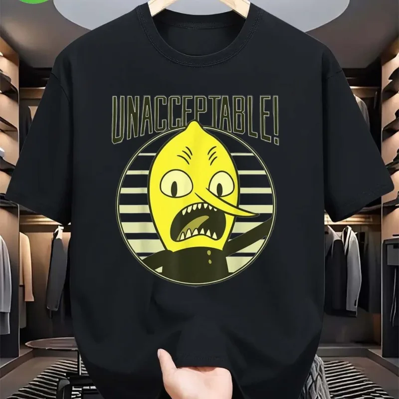 

Not Accepting Lemons Pattern T-shirt Cotton Men's and Women's Black T-shirt Yellow and White Printed Round Neck Short Sleeved