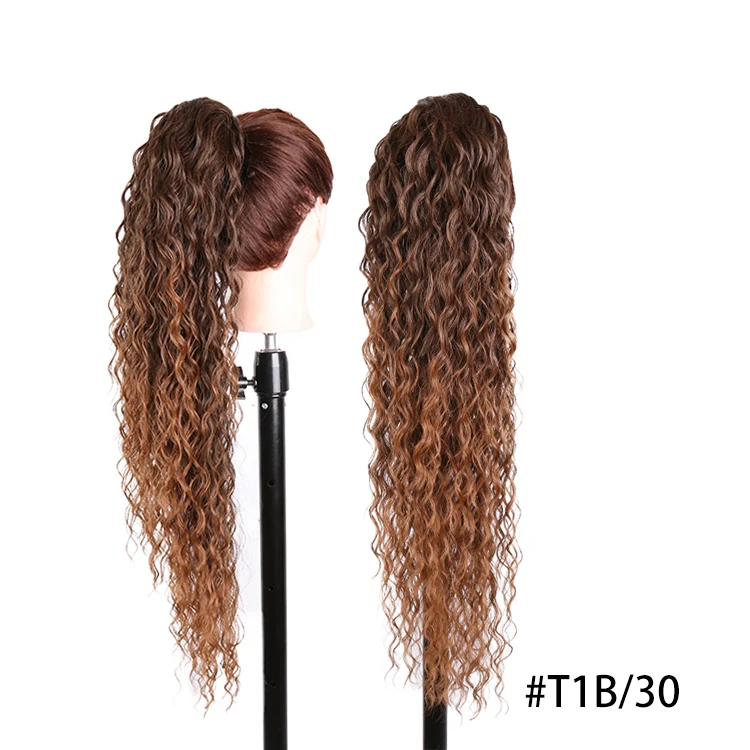 Blonde synthetische paardenstaart, lang golvend gevlochten paardenstaart haarstukje op clip, ombre zwartbruine haarextensies, paardenstaart voor dames
