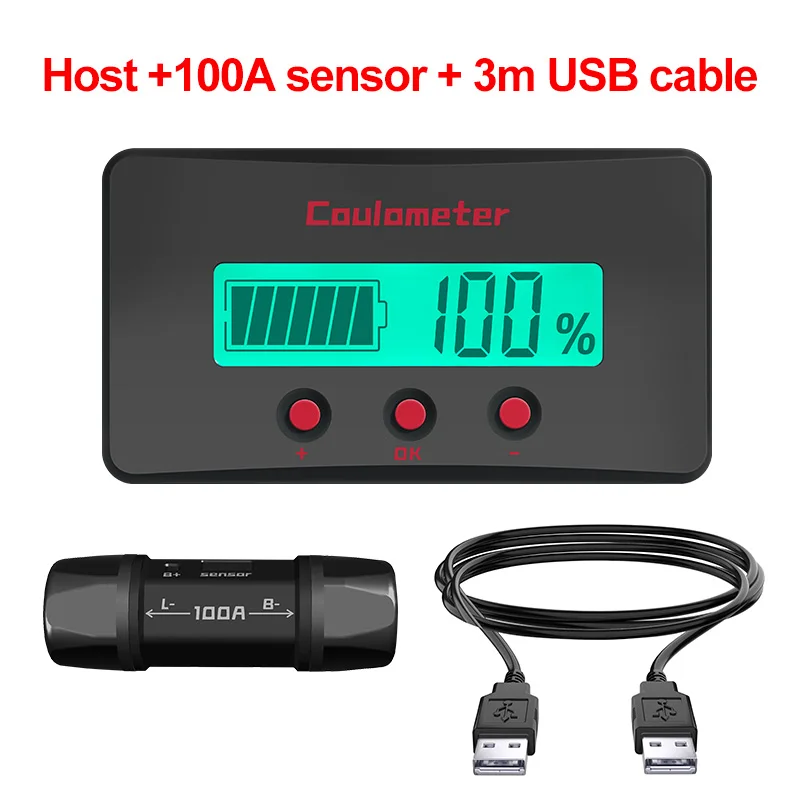 

DC 8-120V 100A 3m USB Car Battery Indicator 12V 24V 36V 48V 60V 72V Lithium Battery Capacity Meter Tester Voltmeter Ammeter