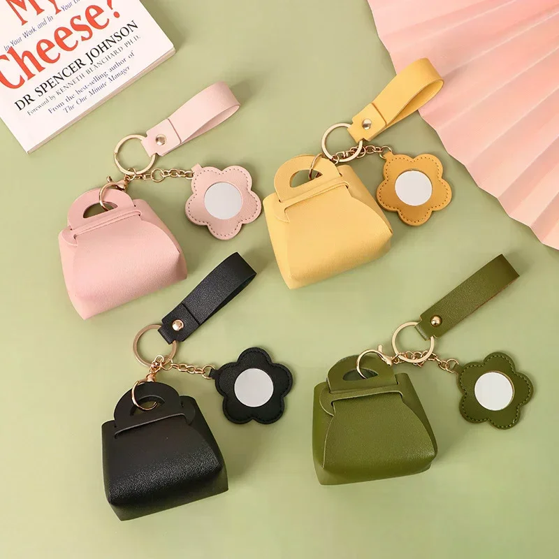 Creative Pu Leather Women Clutch Bag Shaped Keychain With Mirror Mini Earphone Key Bag Pendant Cute Coin Purse Pendant Gifts