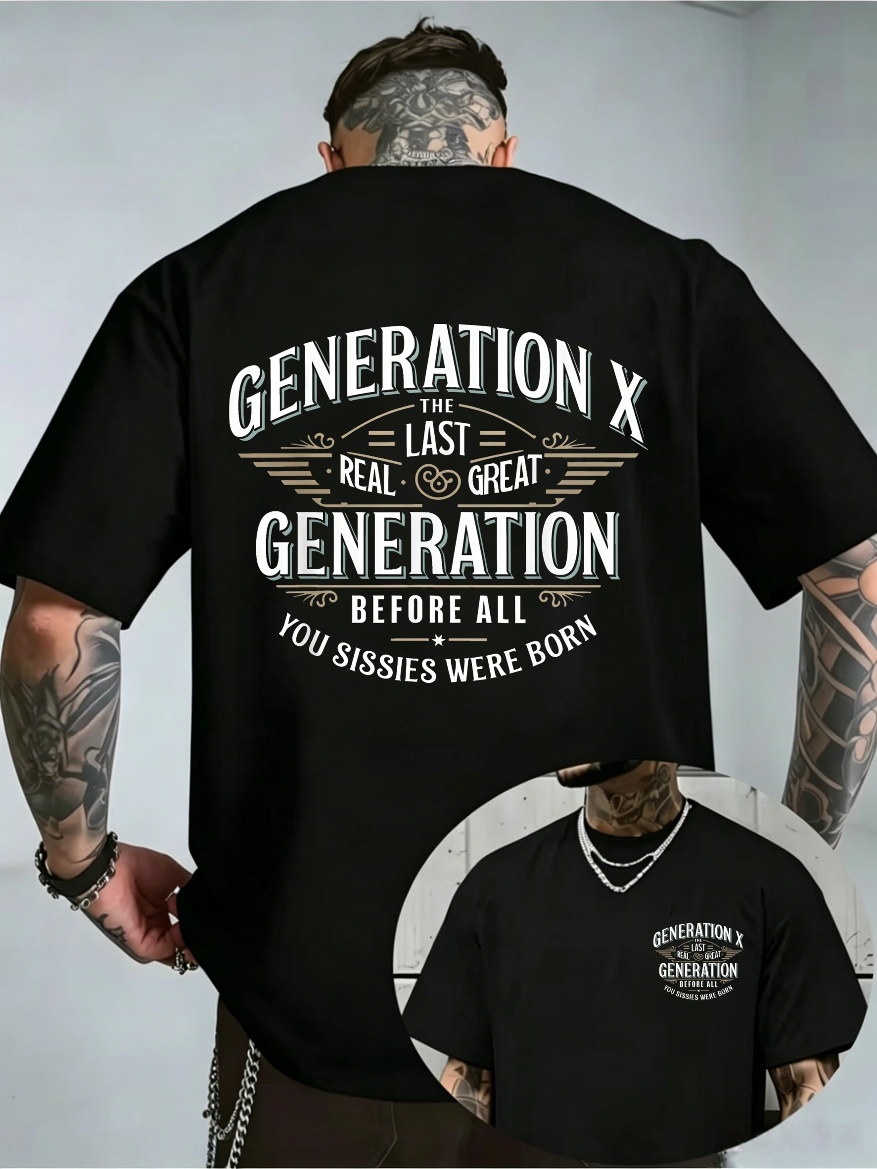 Men's Generation X The Last Real Great Generation Vintage Arch Letter Graphic T-Shirt, Retro Badge Slogan Print