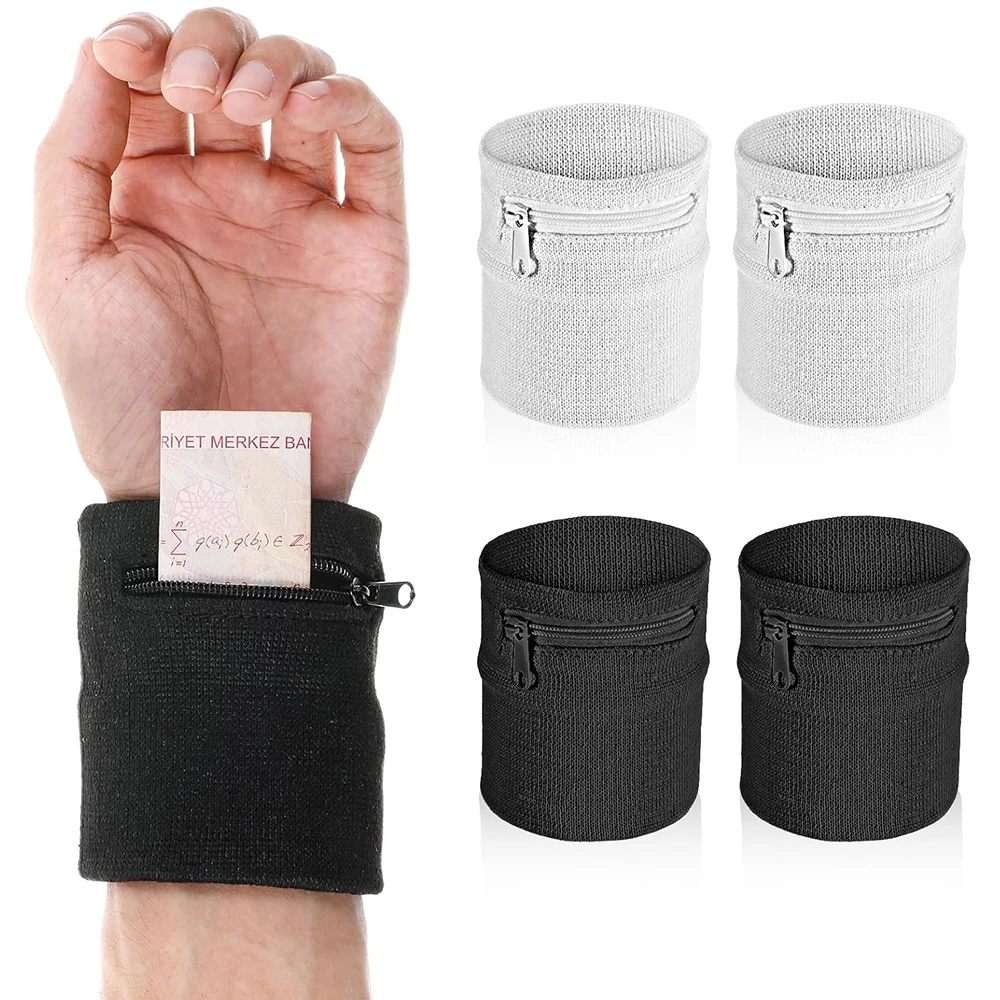 1PC Wrist Wallet Wrist Sweat Bands with Zipper Light Pocket Sports Absorb Sweat Wristbands for Women Men Gym Sports Running