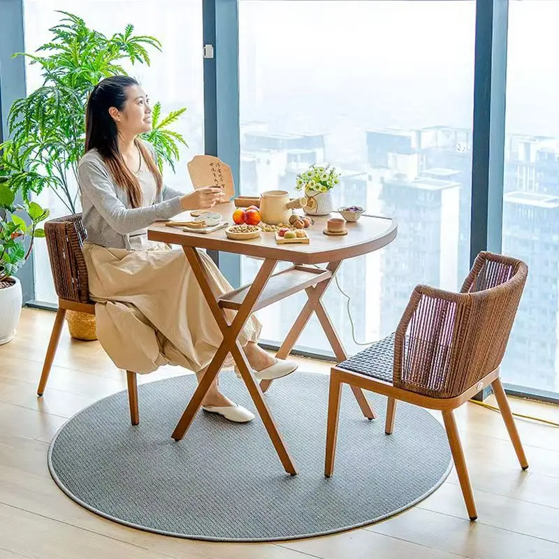 Balcony electric ceramic stove small tea table multi-functional coffee table Chinese rattan stove cooking tea table and chair