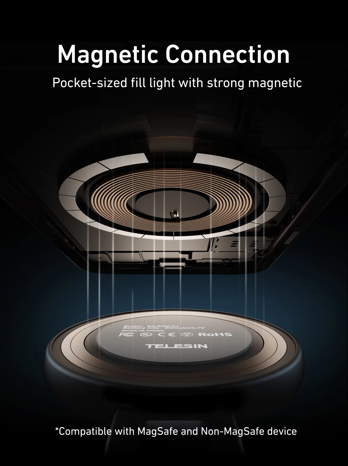 TELESIN Smartphone Magnetic Fill Light Mini Selfie Light 3 Modes Adjustable Brightness for Iphone XIAOMI HUAWEI SAMSUNG Phone