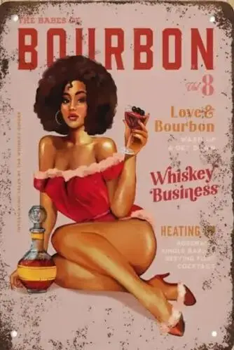 BABES OF BOURBON WHISKEY METAL TIN SIGN SEXY BLACK GIRL BOURBON BABES VOL 8 BAR