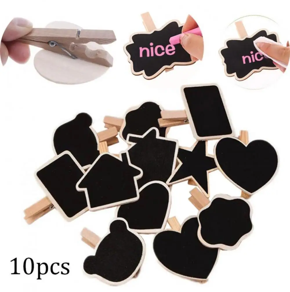 10Pcs Wood Chalkboard Signs with clip Message Board Signs, Labels Clips for Weddings Birthday Party Decoration Reusable